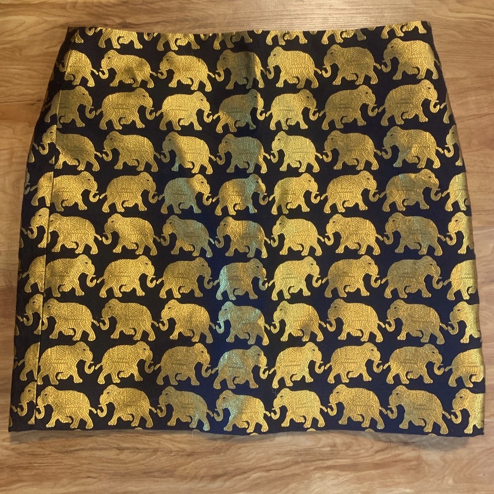 J Crew Gold Black Jacquard Elephant Skirt